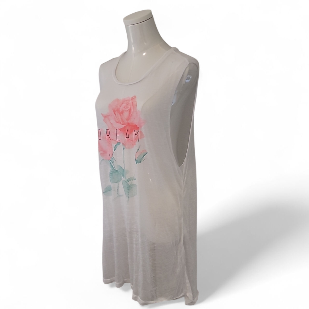 White Sheer Coverup with Pink Floral Design
